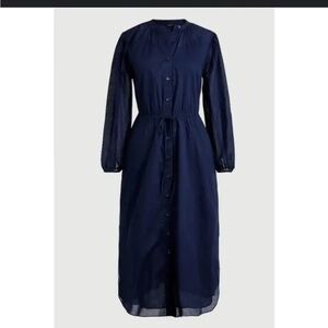 J Crew Tie Waist Shirt Dress Navy 00 super lightweight